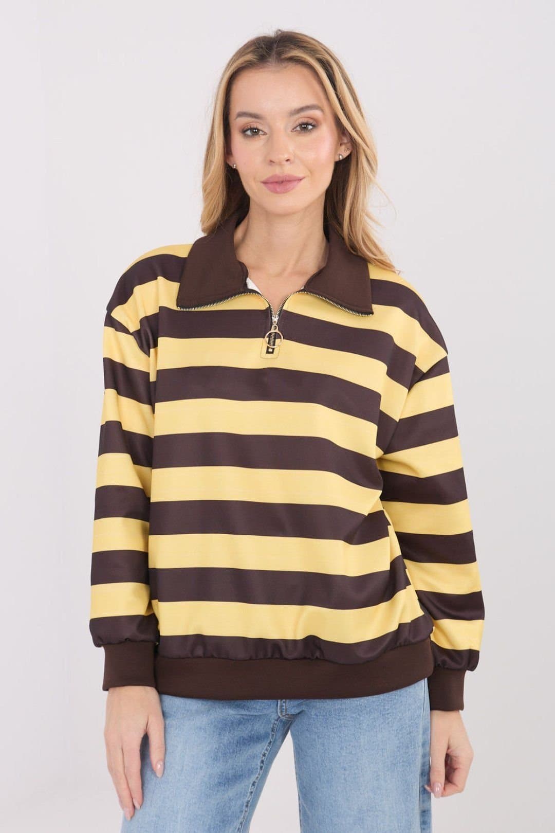 Love Lace Love Lace Women's V Neck Striped Viscose Elastane Blouse in Yellow