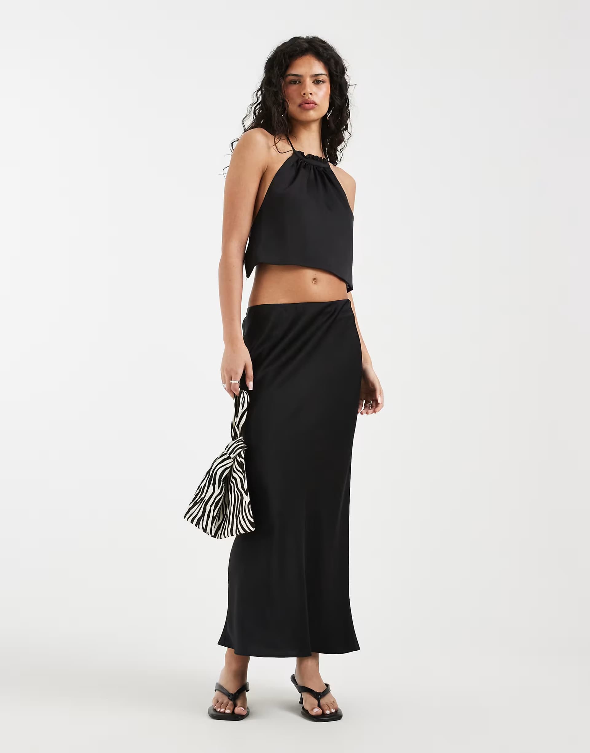 ASOS River Island satin maxi skirt in black