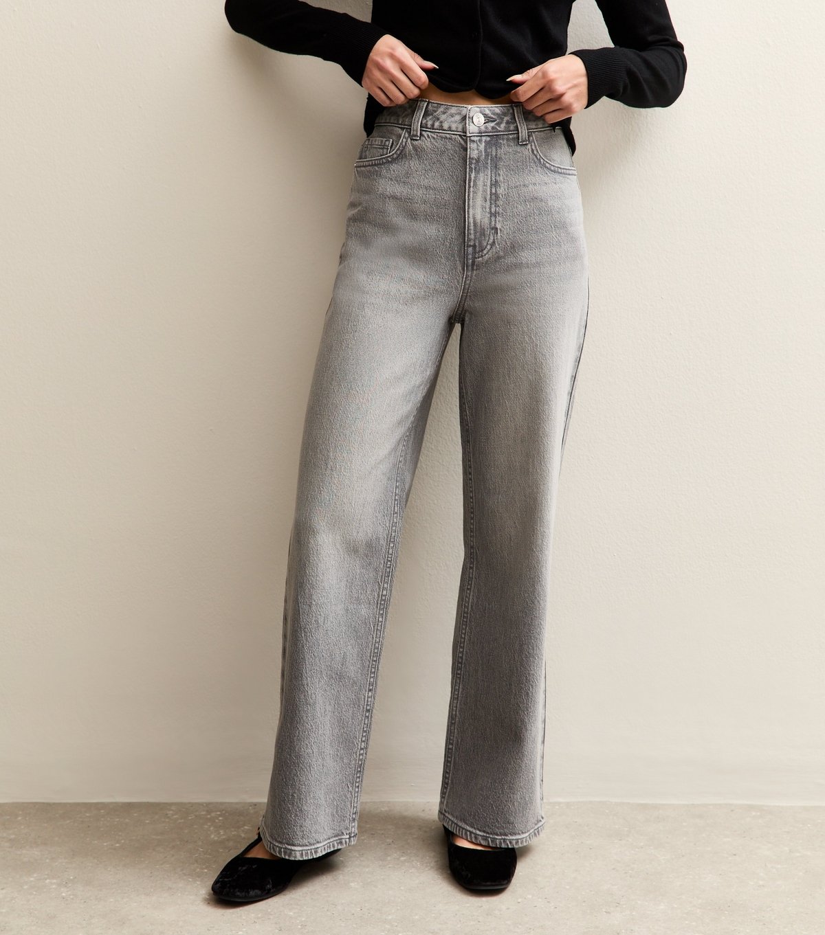 New Look Women's Light Grey Adalae Wide Leg Comfort Stretch Jeans New Look - 2