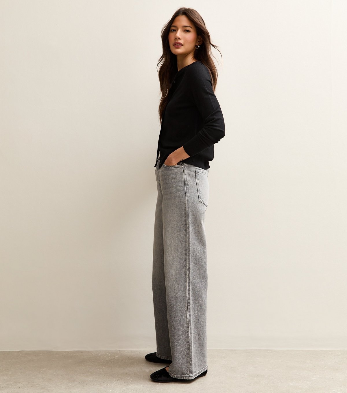 New Look Women's Light Grey Adalae Wide Leg Comfort Stretch Jeans New Look - 3