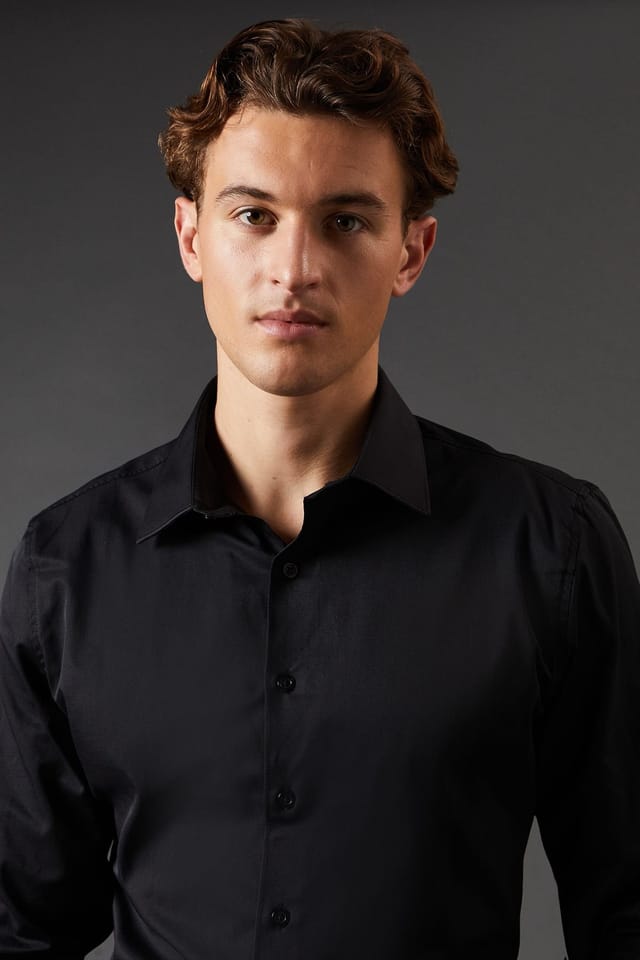 Burton Burton Men's Black Slim Fit Long Sleeve Easy Iron Shirt - 2