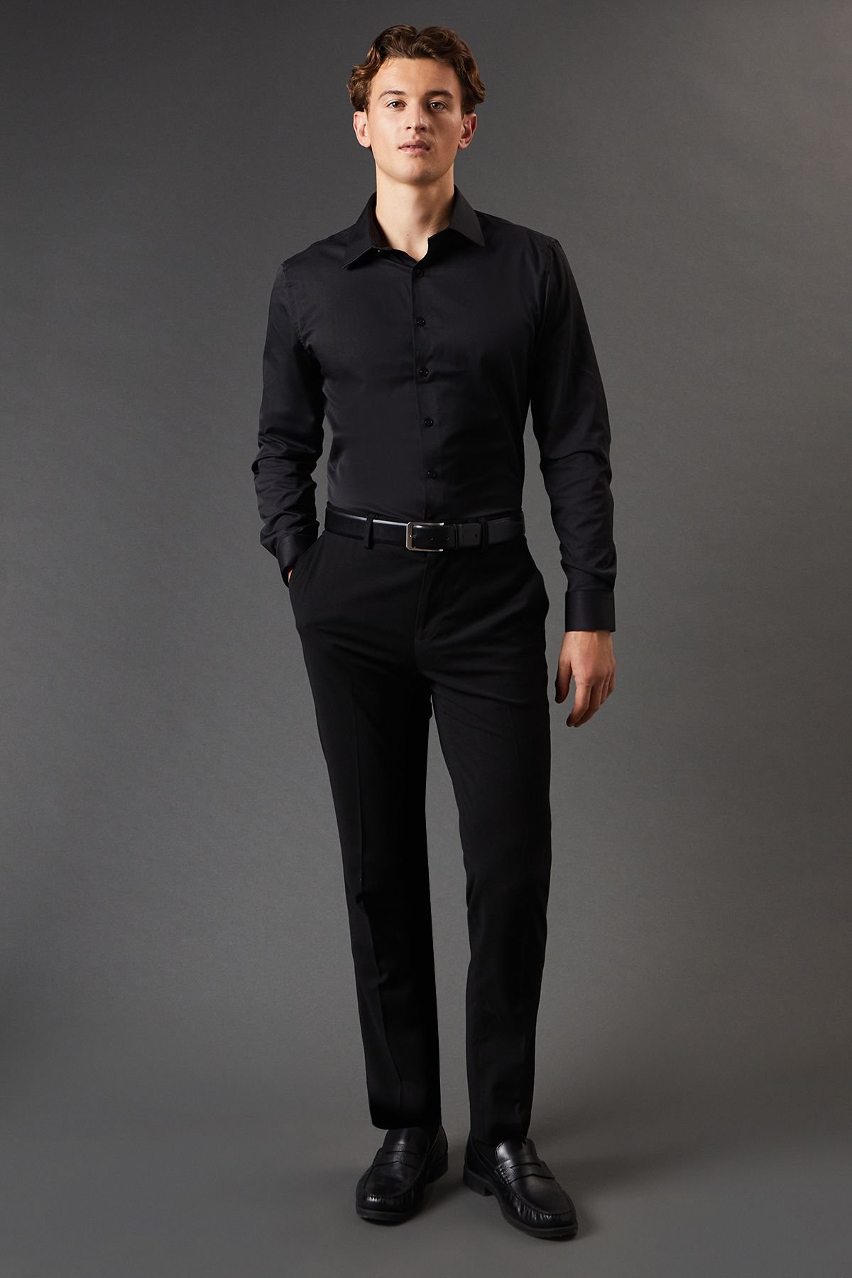 Burton Burton Men's Black Slim Fit Long Sleeve Easy Iron Shirt - 4