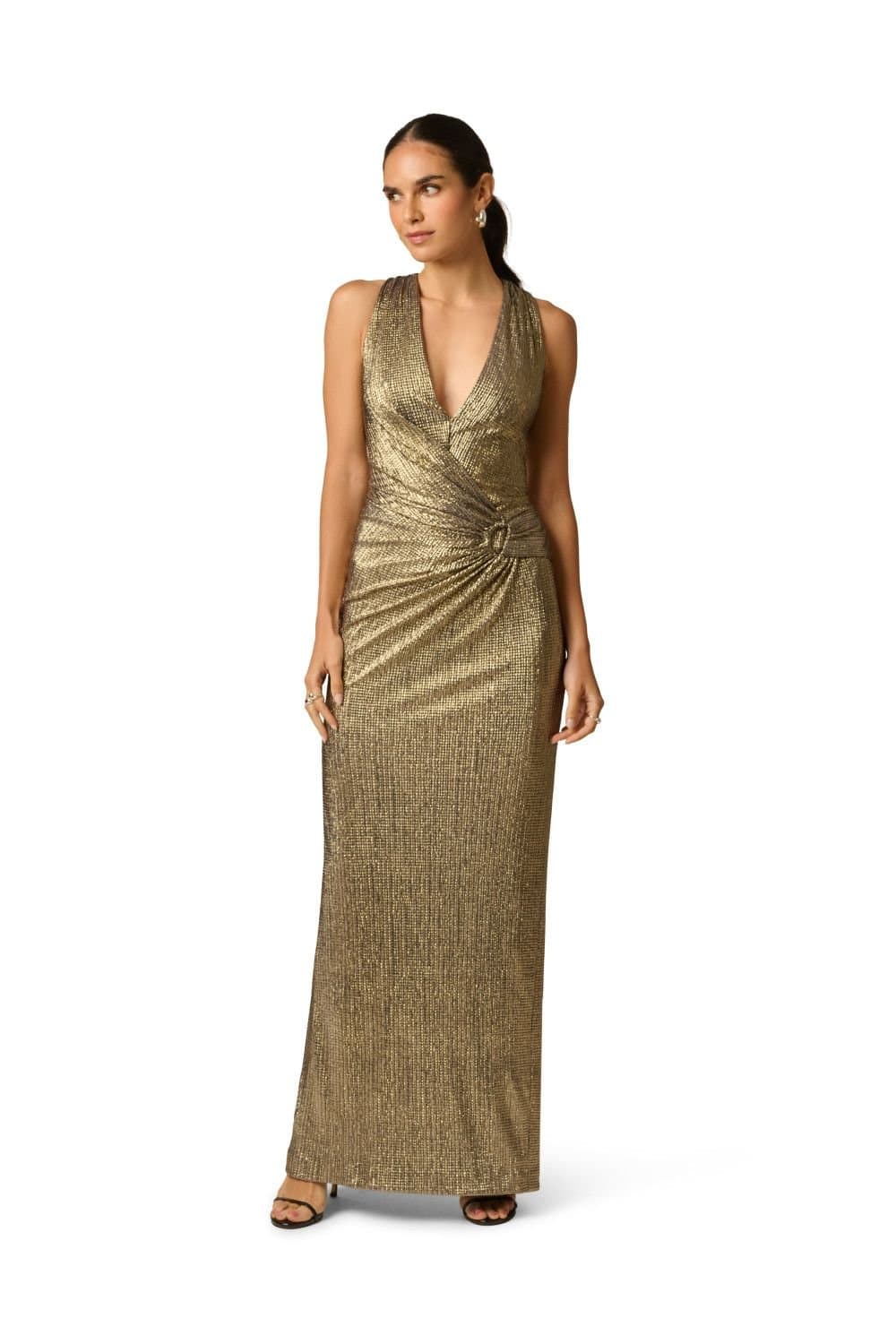 Adrianna by Adrianna Papell Adrianna by Adrianna Papell Women's Metallic Knit Long Dress in Metallic Gold