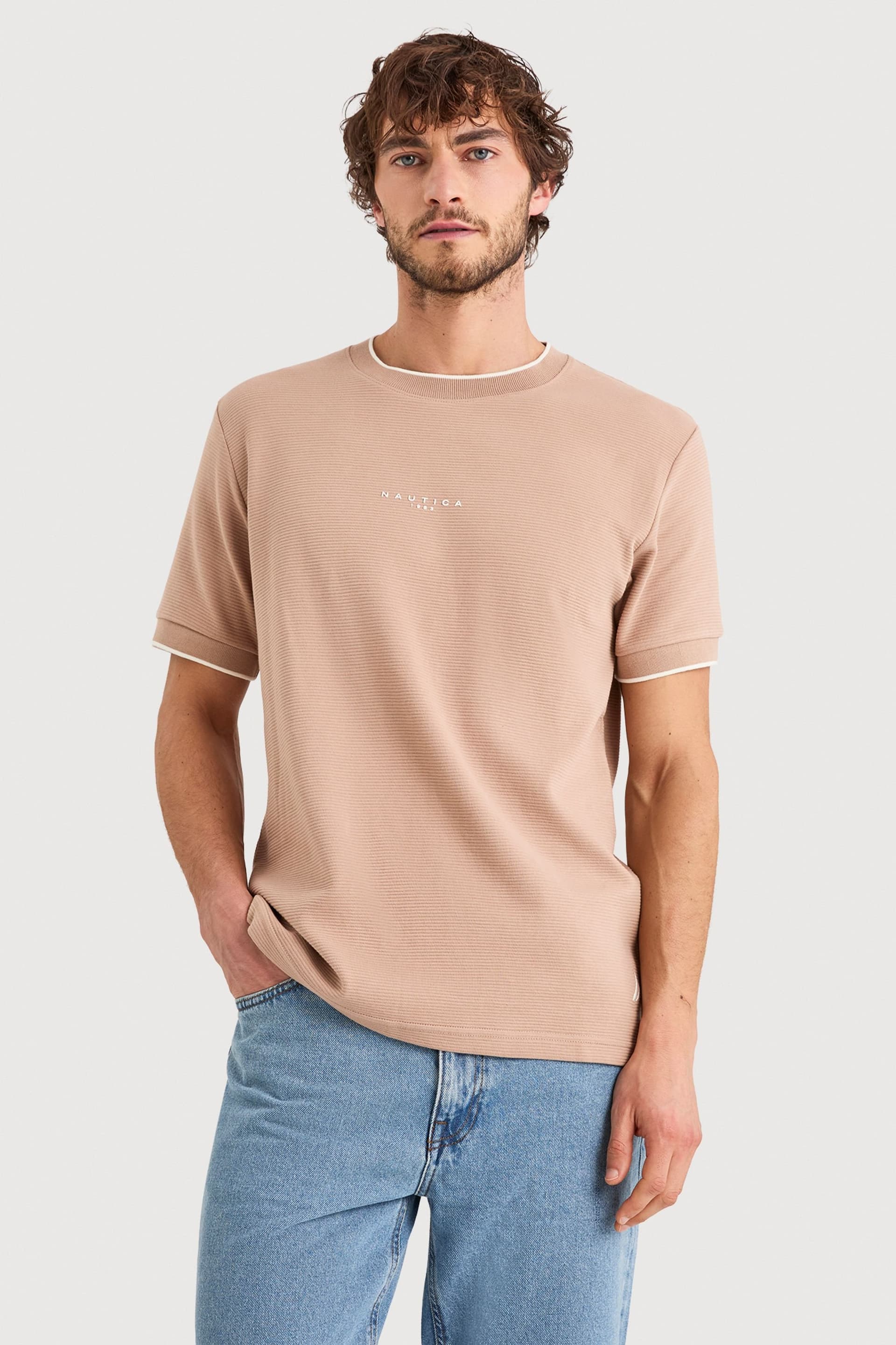 Nautica Nautica Men's Taupe Cotton Ottoman T-Shirt