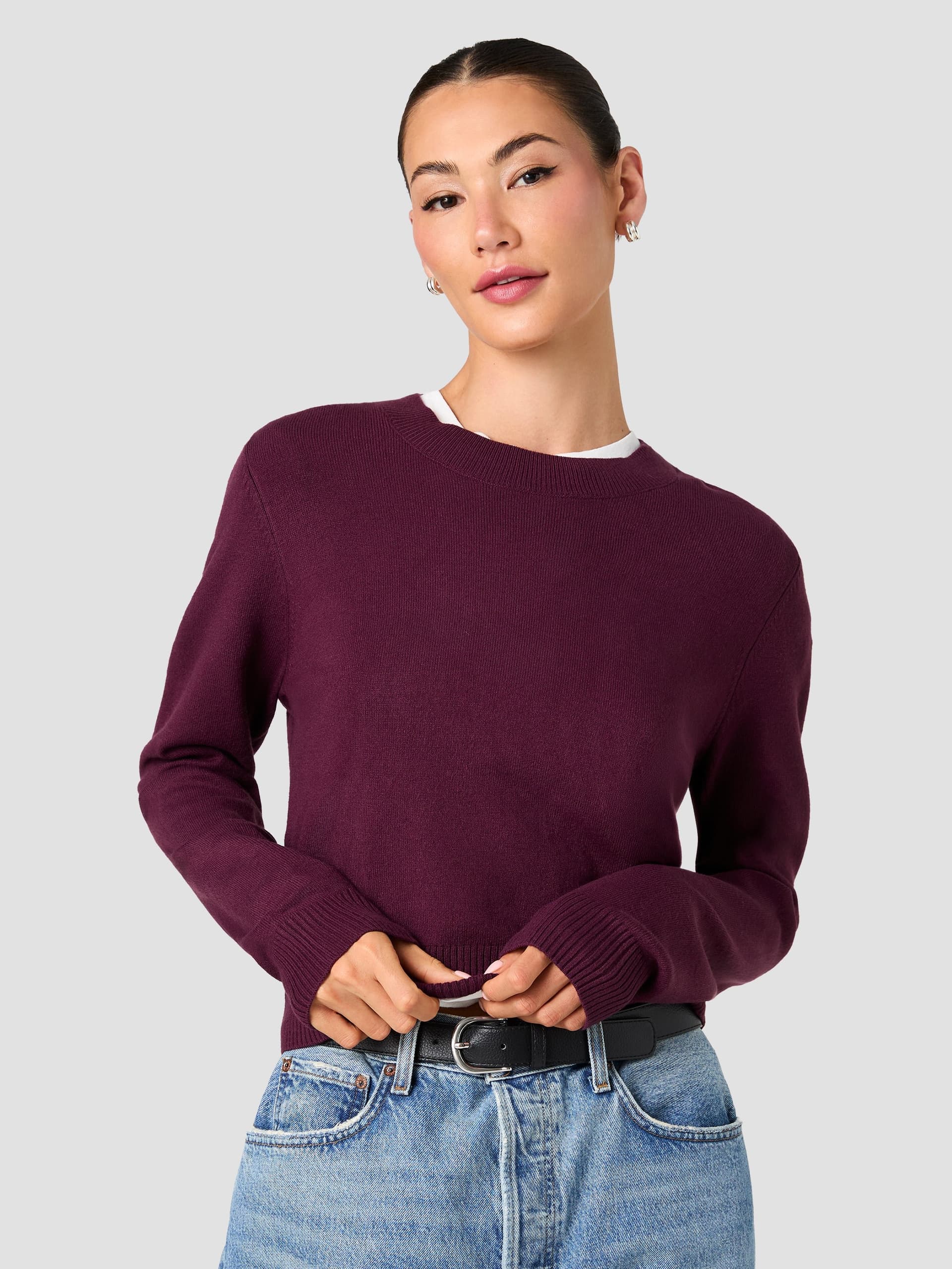 French Connection Burgundy Babysoft Crew Neck Jumper Black Cherry