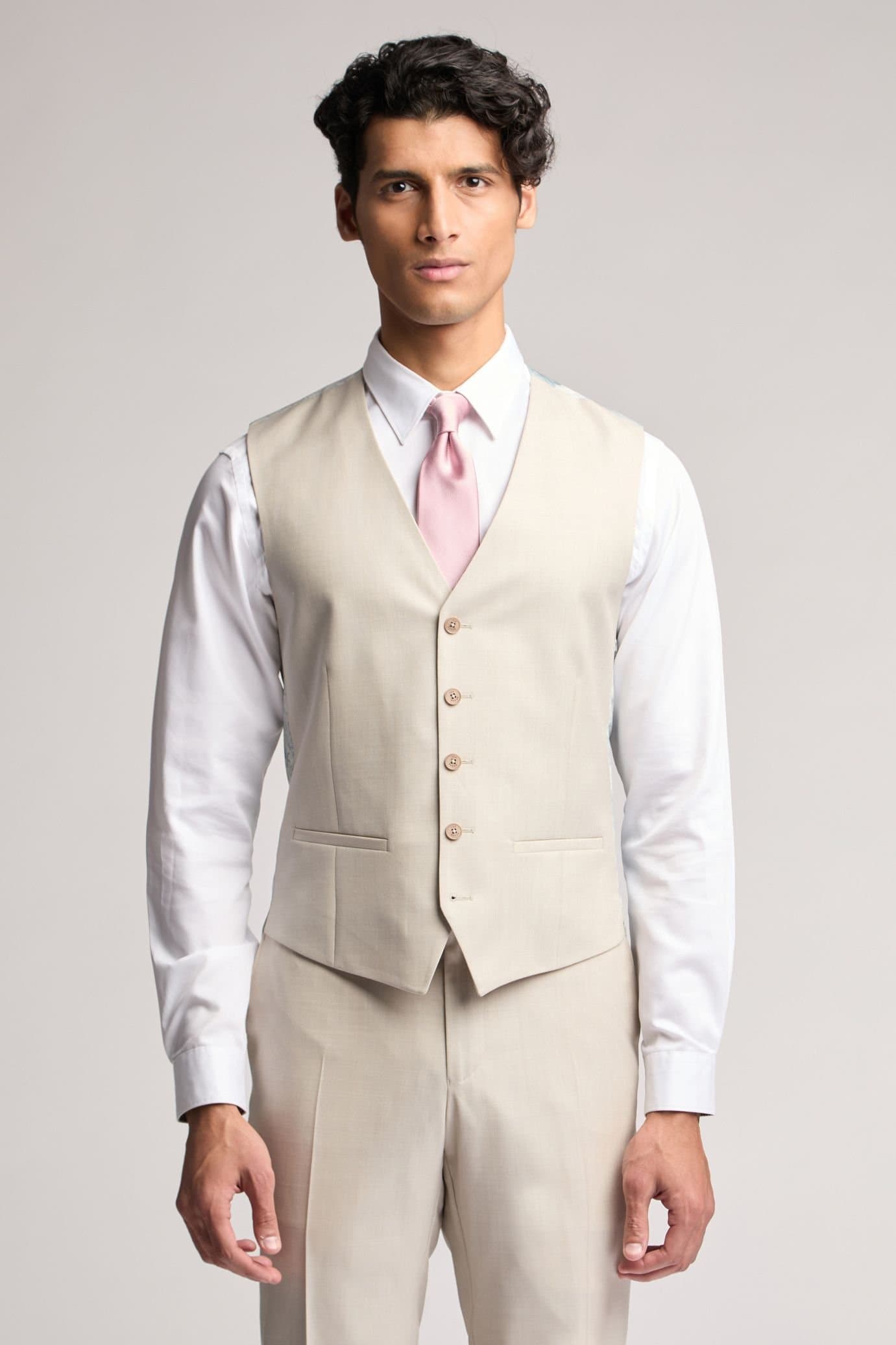 Ted Baker Ted Baker Men's Turner Slim Fit Stone Sharkskin Waistcoat in Nude