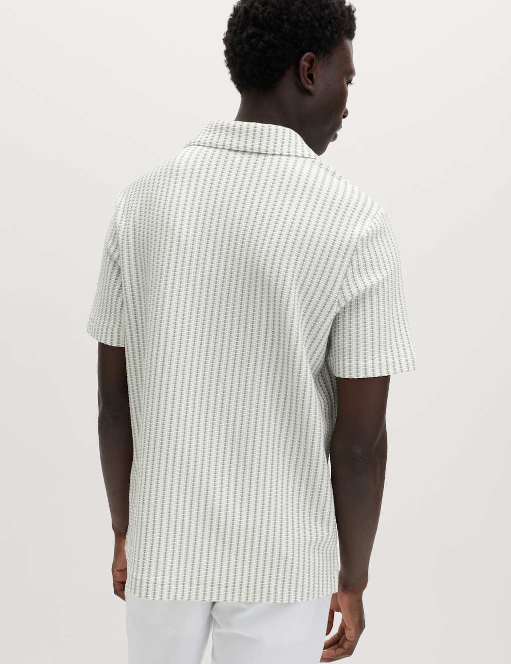 Marks & Spencer M&S Cotton Rich Jersey Geometric Polo Shirt Pistachio - 3