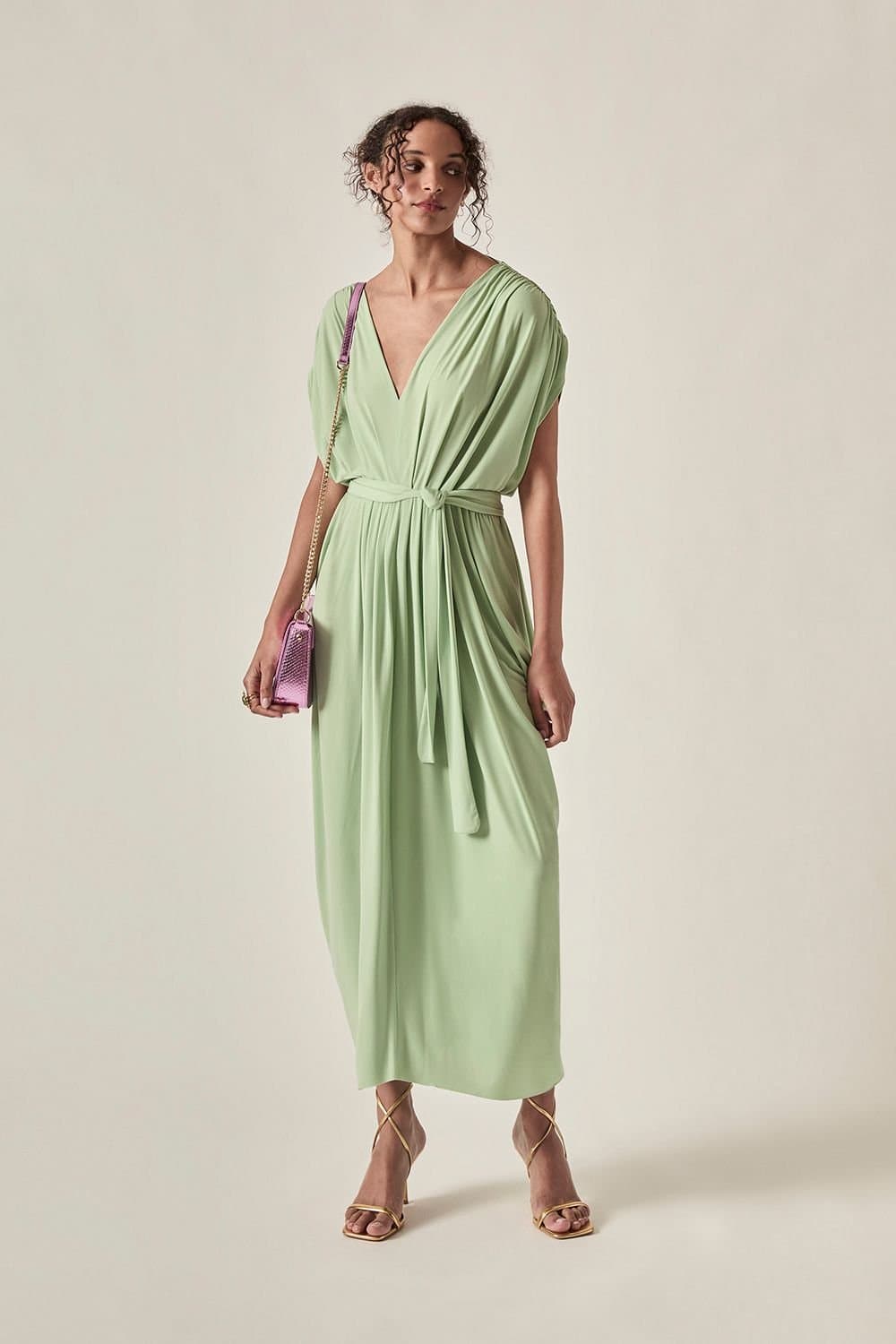 James Lakeland James Lakeland Women's Sage Green Draped Midi Dress in Light Green