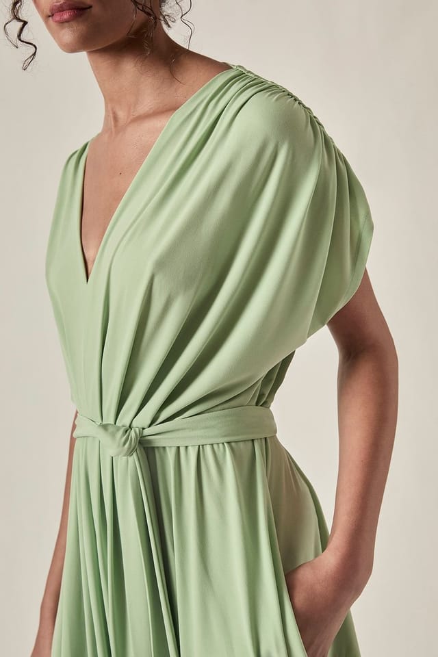 James Lakeland James Lakeland Women's Sage Green Draped Midi Dress in Light Green - 3