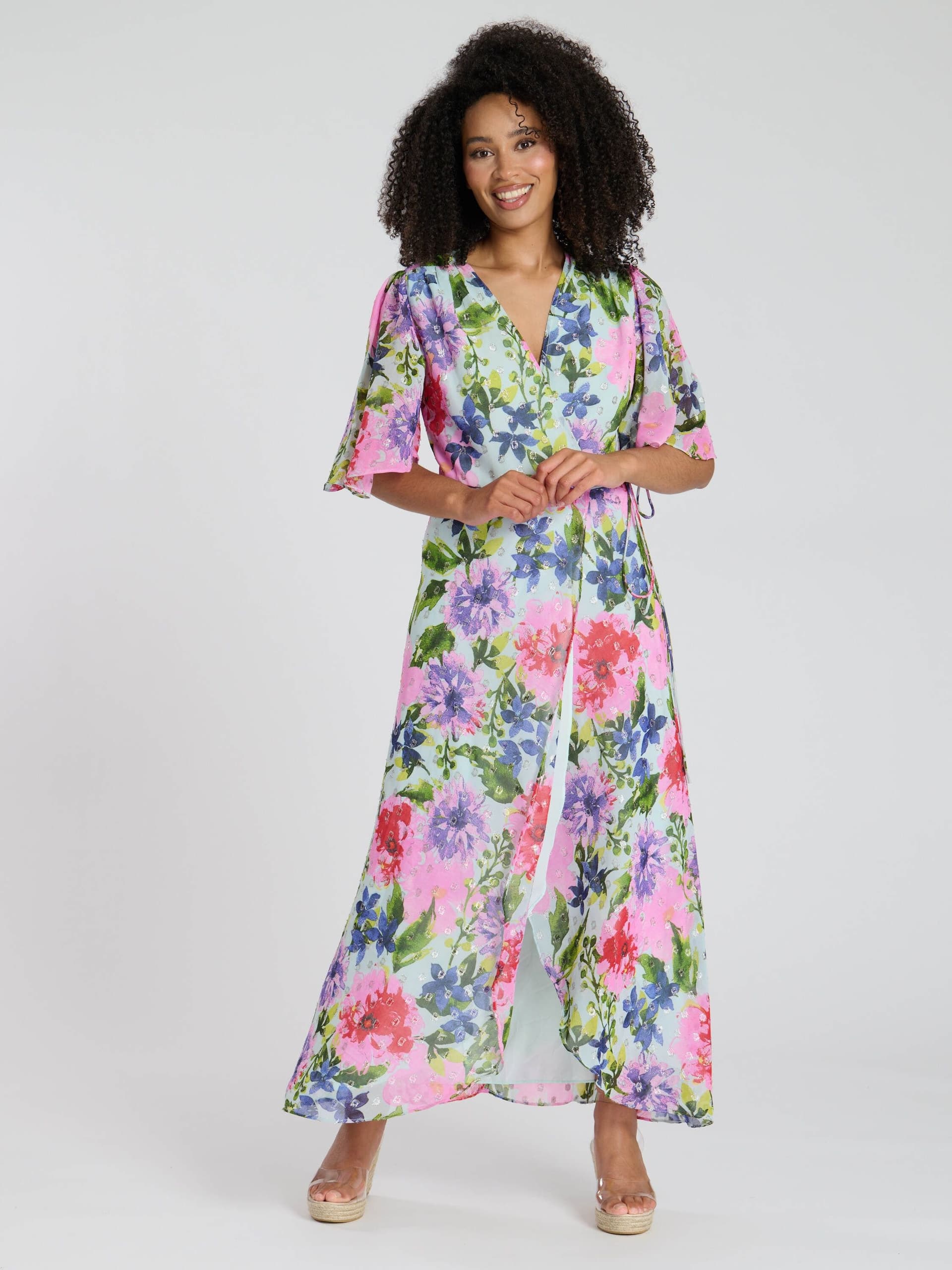 South Beach South Beach Women's Printed Short Sleeve Wrap Midi Dress