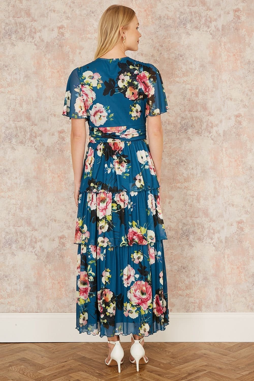 Yumi Yumi Women's Green Floral Mesh Tiered Maxi Dress - 4
