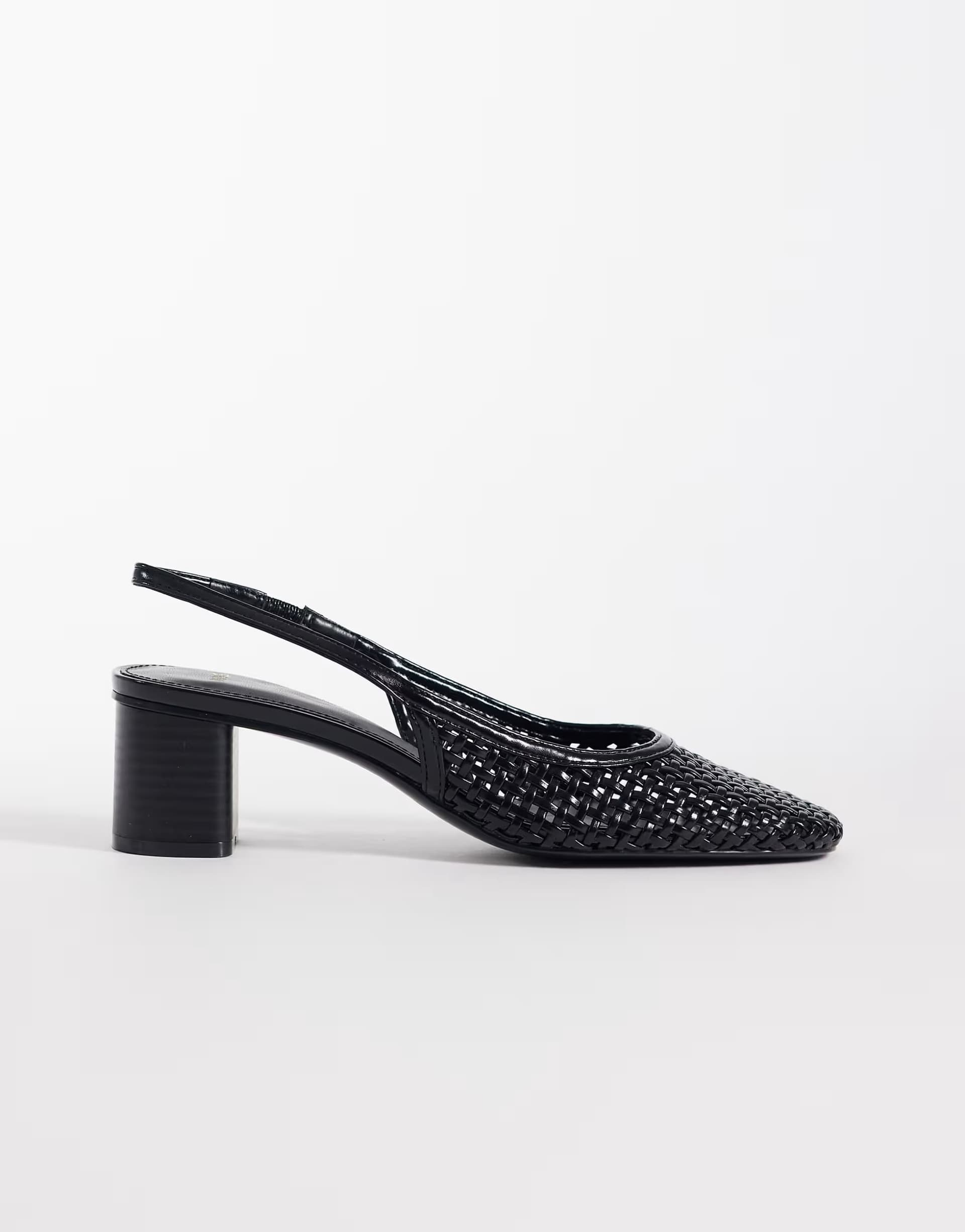 ASOS Mango faux leather braided block heeled slingback in black