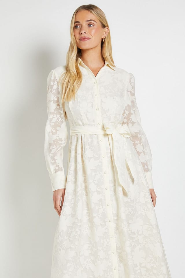Wallis Wallis Women's Petite Floral Organza Belted Midi Dress in Ivory - 2