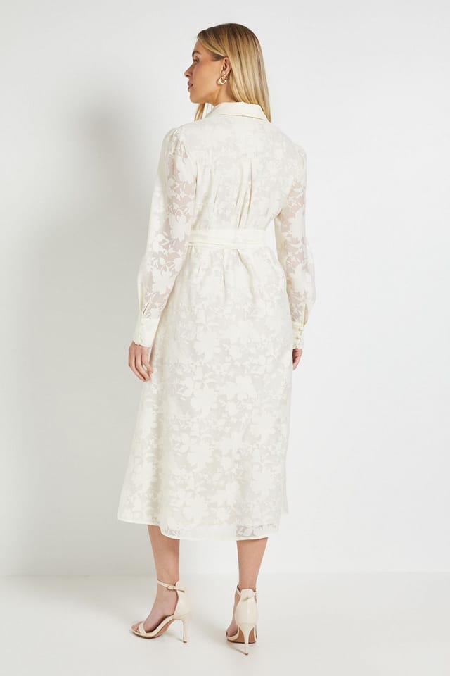 Wallis Wallis Women's Petite Floral Organza Belted Midi Dress in Ivory - 3