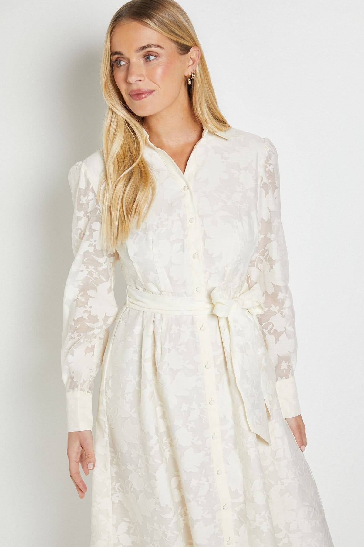 Wallis Wallis Women's Petite Floral Organza Belted Midi Dress in Ivory - 4