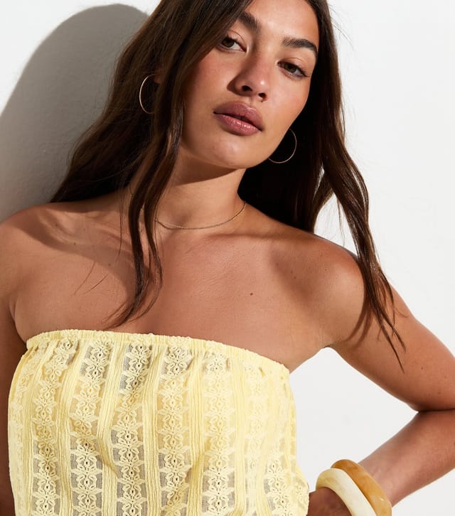 New Look Women's Light Yellow Lace Beach Strapless Playsuit New Look - 2