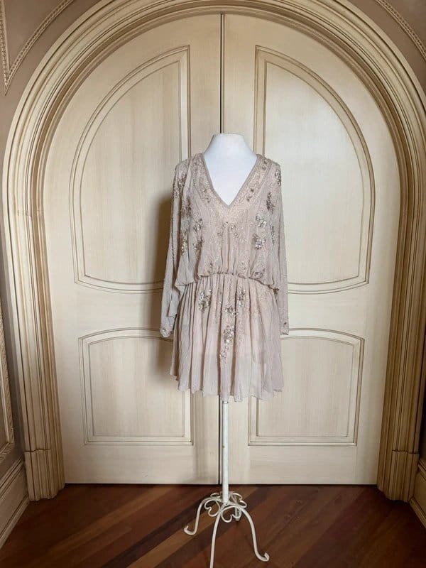 ASOS Taupe Lace Embellished Mini Dress