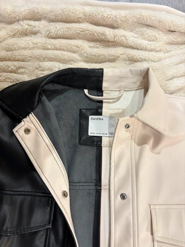 Bershka Bershka leather cream and black jacket