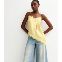 New Look Women's Yellow Asymmetric Lace Cami Top New Look - 1