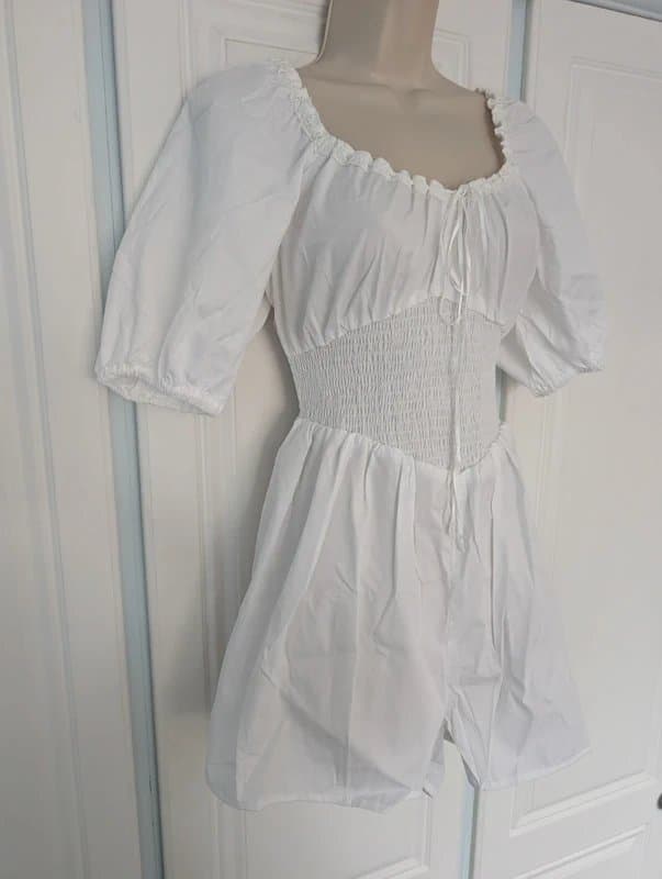 ASOS ASOS Design poplin milkmaid playsuit in white size 12