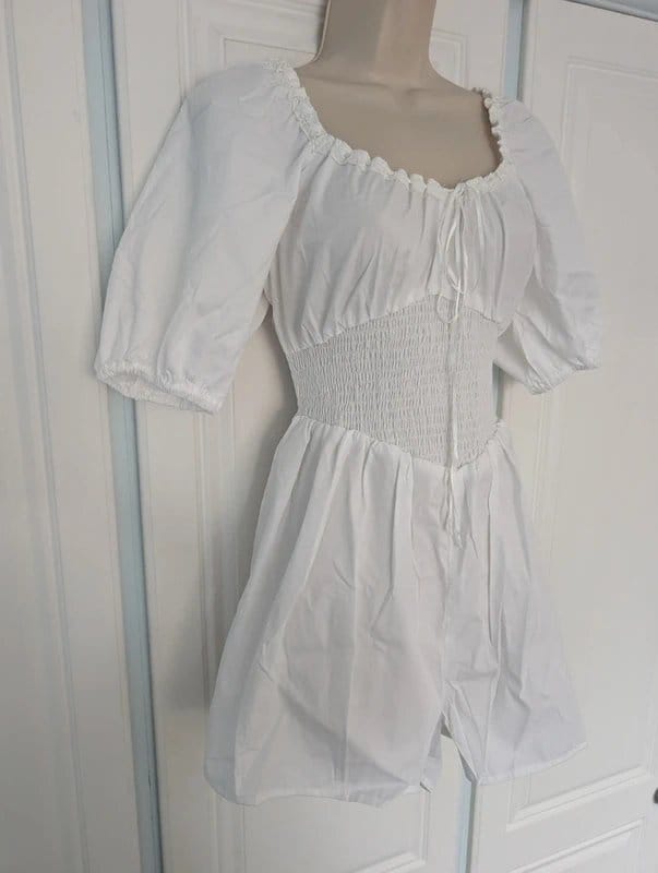 ASOS Design White Milkmaid Romper in Size 12