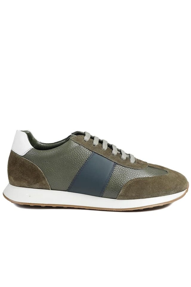 Jones Bootmaker Jones Bootmaker Men's Silvio Leather & Suede Low-Top Trainer in Khaki - 2
