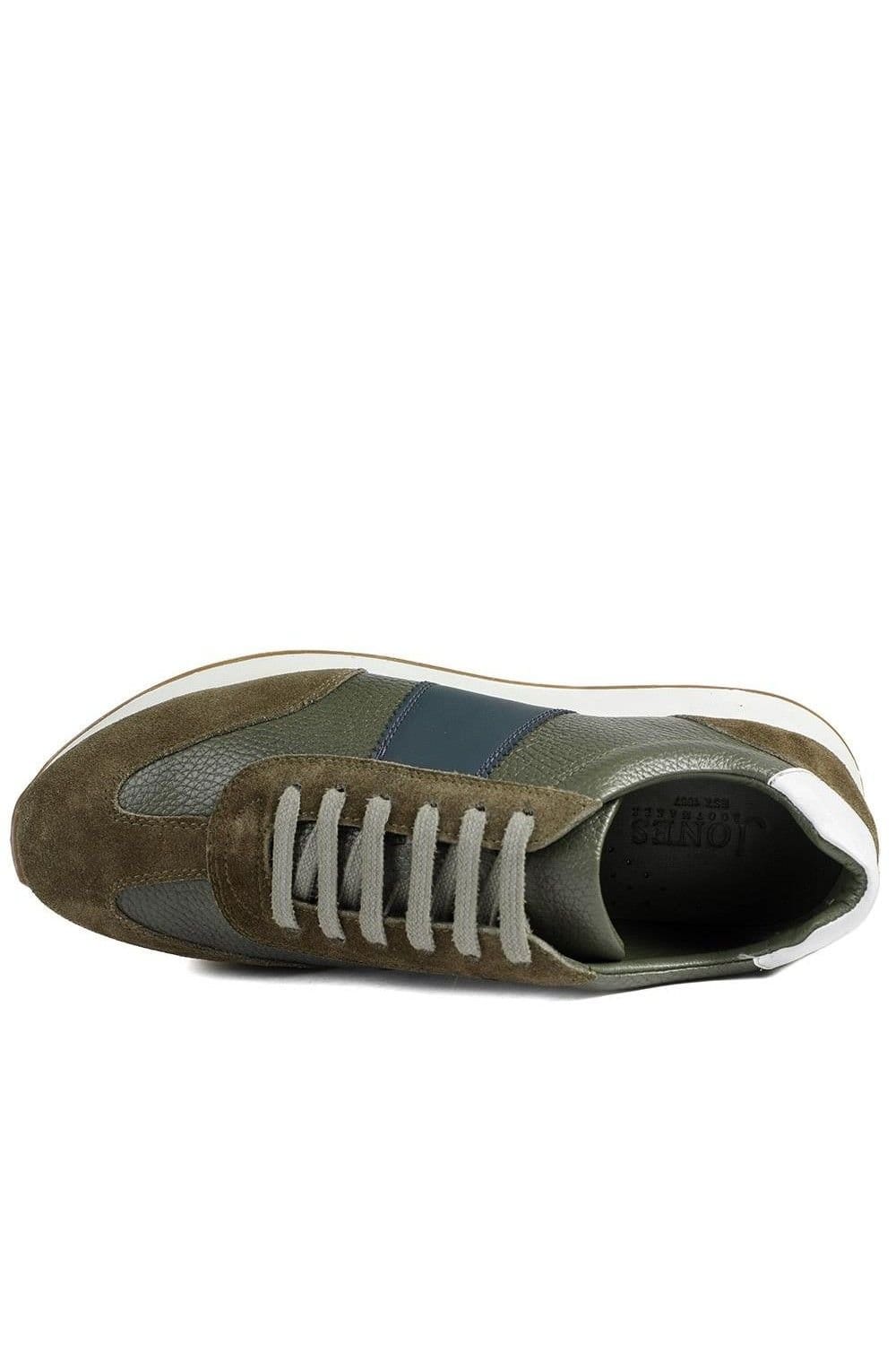 Jones Bootmaker Jones Bootmaker Men's Silvio Leather & Suede Low-Top Trainer in Khaki - 4