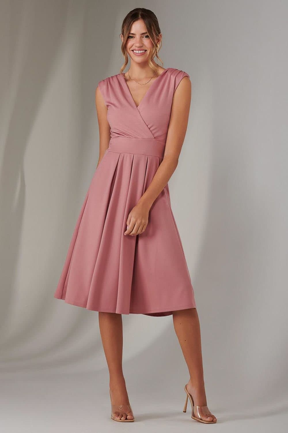 Jolie Moi Jolie Moi Women's Plain Sleeveless Midi Dress in Dusty Pink