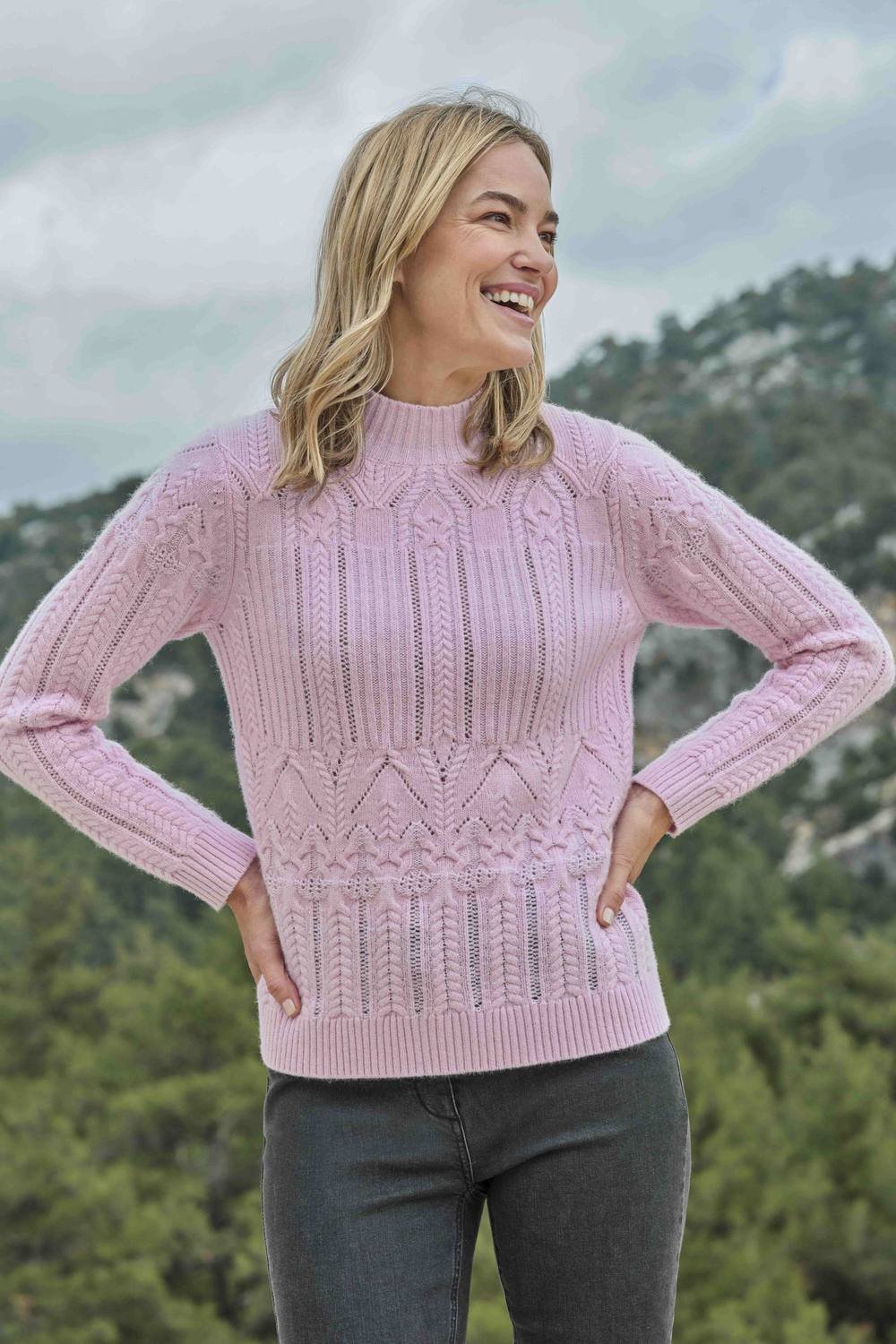 WoolOvers WoolOvers Women's Turtle Neck Textured Jumper in Light Pink - 1