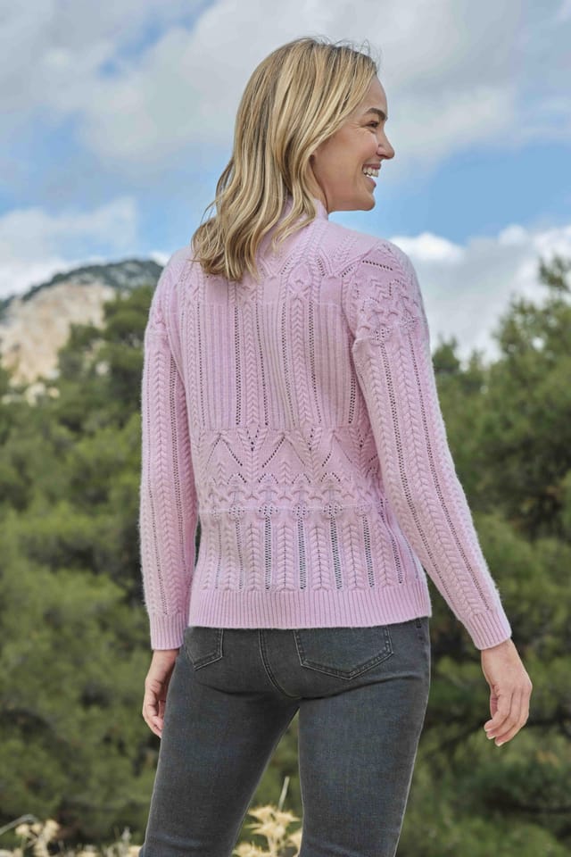 WoolOvers WoolOvers Women's Turtle Neck Textured Jumper in Light Pink - 3