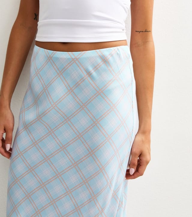 New Look Women's Blue Check Print Bias Cut Midi Skirt New Look - 2