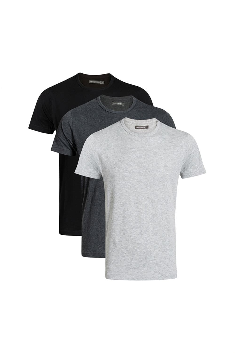 French Connection French Connection Men's 3 Pack Cotton Crew Neck Short Sleeve T-Shirts in Black