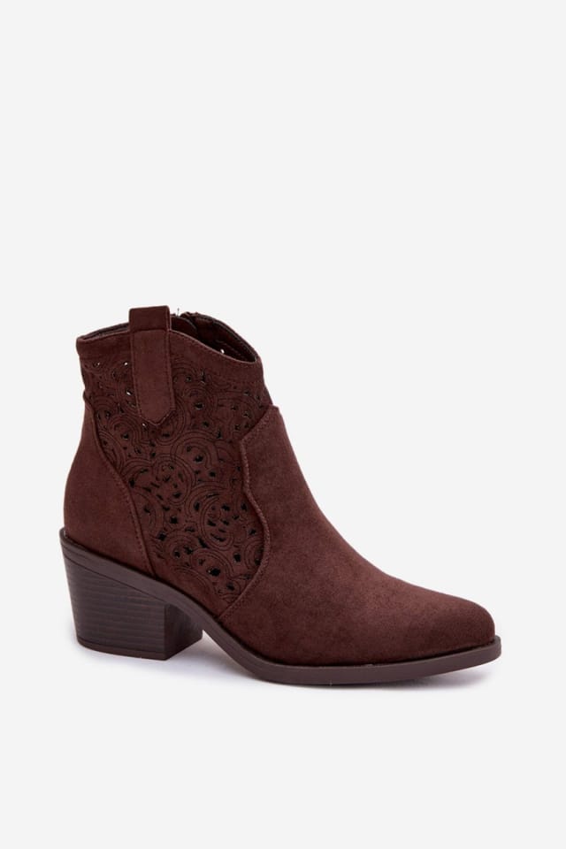 Love Lace Love Lace Women's Cowboy Lace Heel Boots Almond Toe Suede Ankle Western Boot in Brown - 2