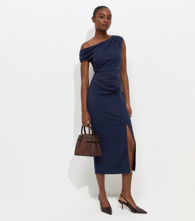 New Look Women's Navy Fallen Shoulder Slit Detail Midi Dress New Look - 3