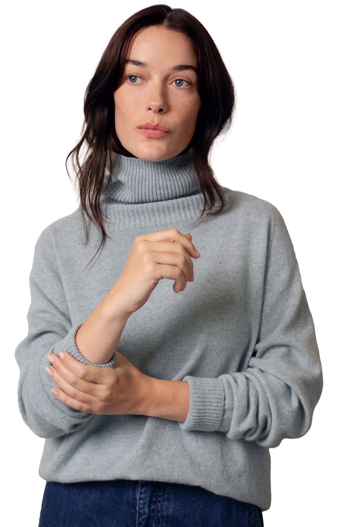 Celtic & Co Celtic & Co Women's Geelong Slouch Turtle Neck Sweater in Pale Blue