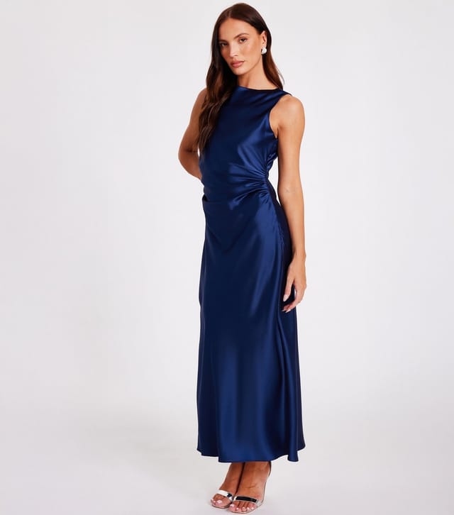 Quiz Women's Navy Satin Ruched Midaxi Dress Quiz New Look - 2