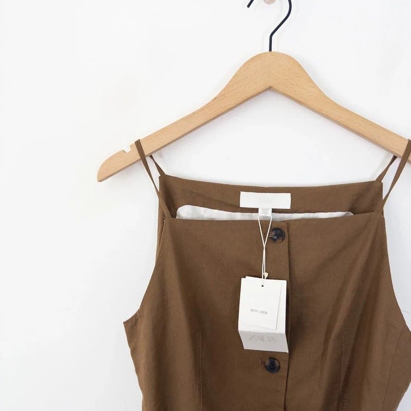 Zara Zara Linen Blend Waistcoat Top Size M NEW Brown Belted Strappy Vest Cami