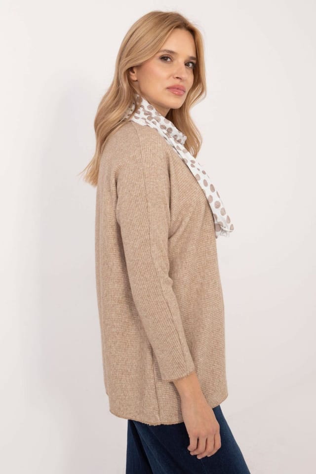 Love Lace Love Lace Women's Elegant V Neck Viscose Elastane Sweater with Scarf in Brown - 2