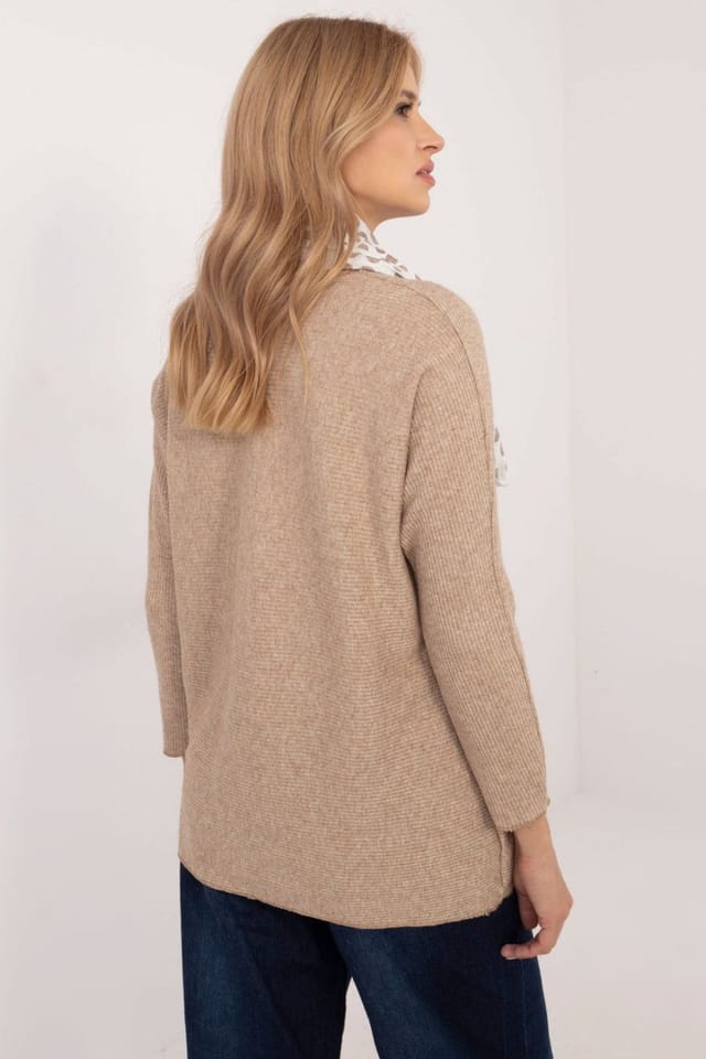 Love Lace Love Lace Women's Elegant V Neck Viscose Elastane Sweater with Scarf in Brown - 3