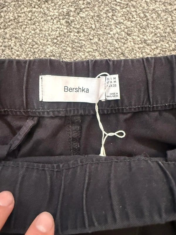 Bershka Black Cotton Twill Cargo Pants