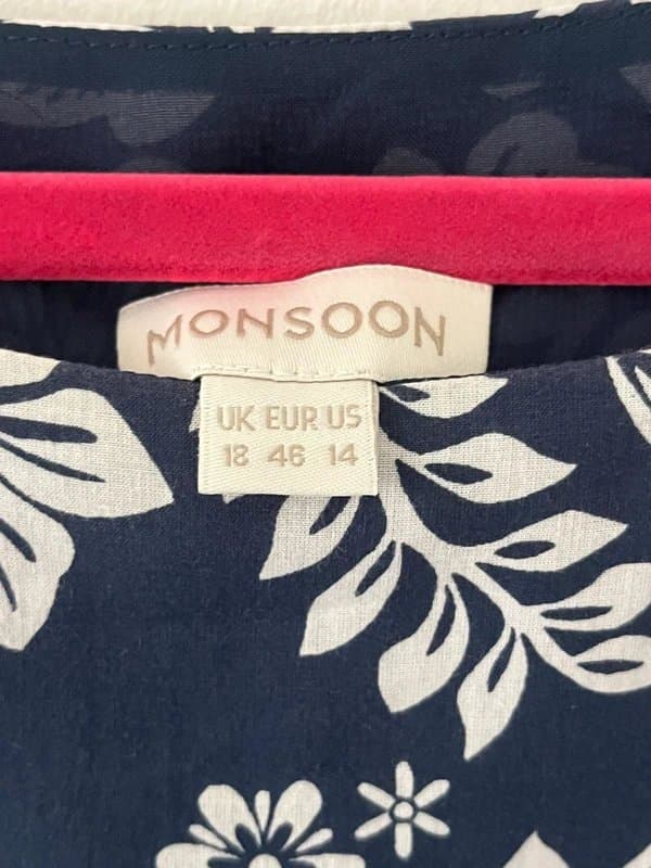 Monsoon Monsoon Navy & White Floral Sleeveless Dress – UK 18