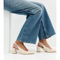 New Look Women's Wide Fit Off White Block Lizard Effect Slingback Court Shoes Vegan New Look - 1