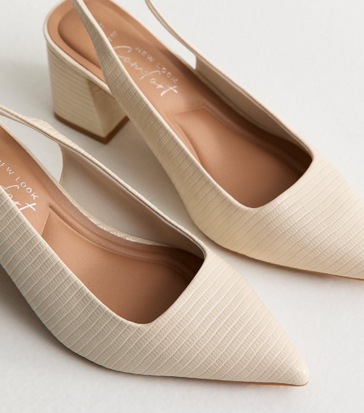 New Look Women's Wide Fit Off White Block Lizard Effect Slingback Court Shoes Vegan New Look - 3