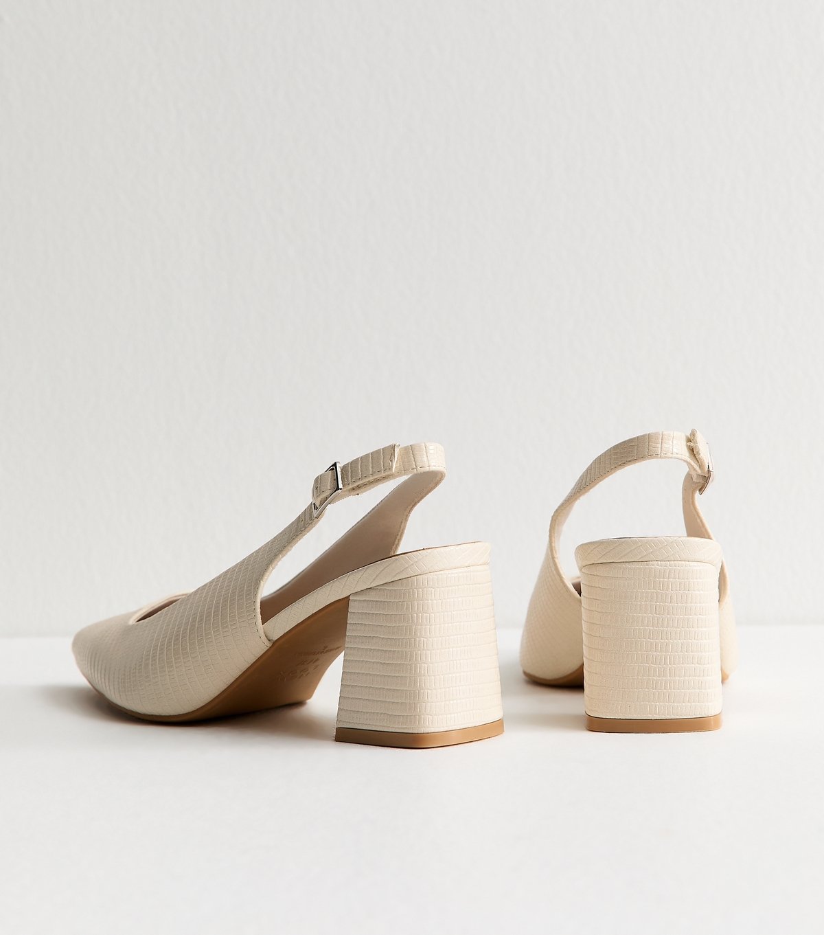 New Look Women's Wide Fit Off White Block Lizard Effect Slingback Court Shoes Vegan New Look - 4