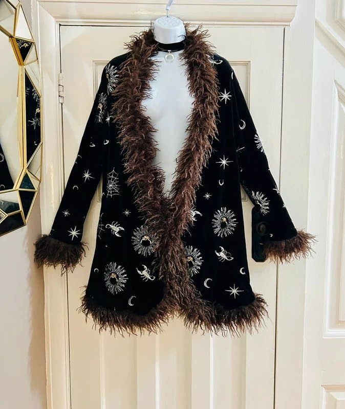 Romwe Moon & Star Embroidered kimono jacket coat festival, Gothic steampunk Bohemian witchy medium