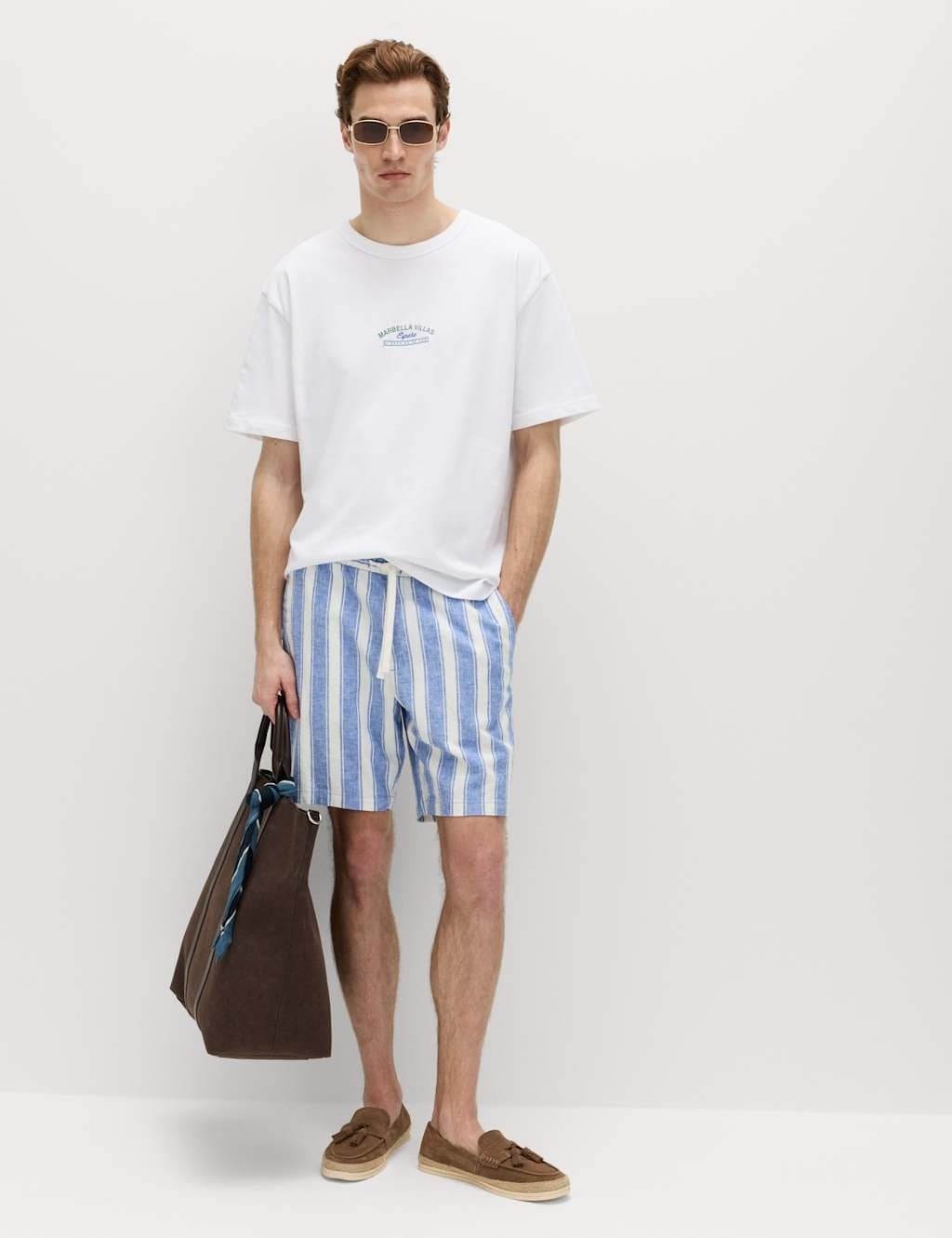 Marks & Spencer M&S Cotton Linen Blend Stretch Shorts Dark Marine
