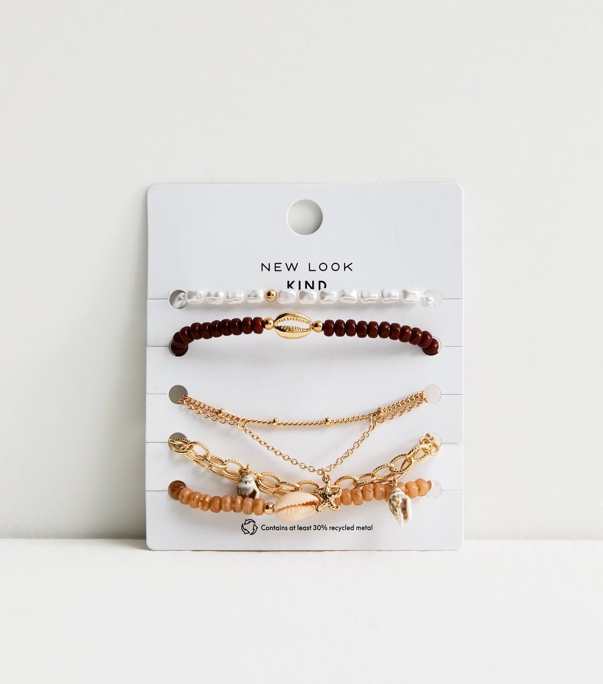New Look Pack of 5 Brown Beaded and Chain Bracelets New Look
