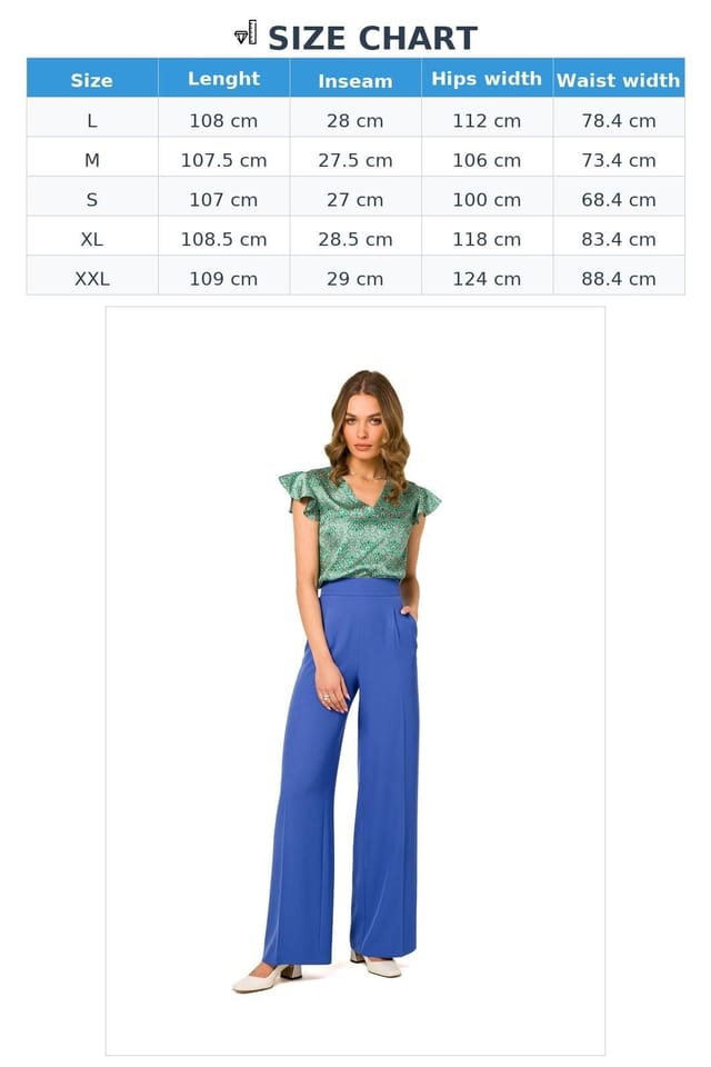 Love Lace Love Lace Women's Wide Leg Trousers with Waist Darts & Pockets in Blue - 3