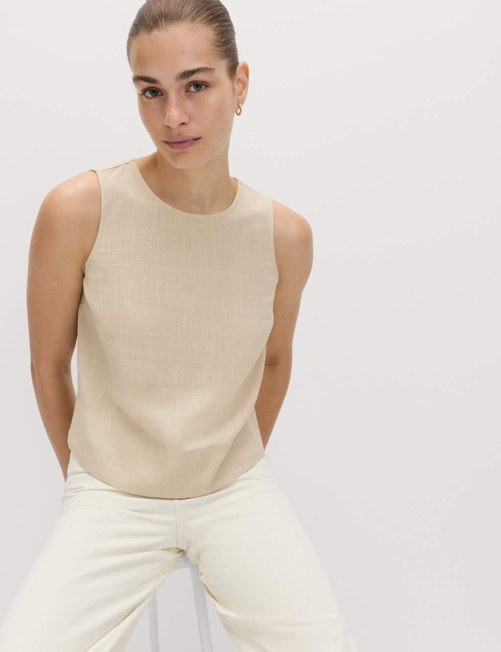 M&S Beige Linen Sleeveless Vest