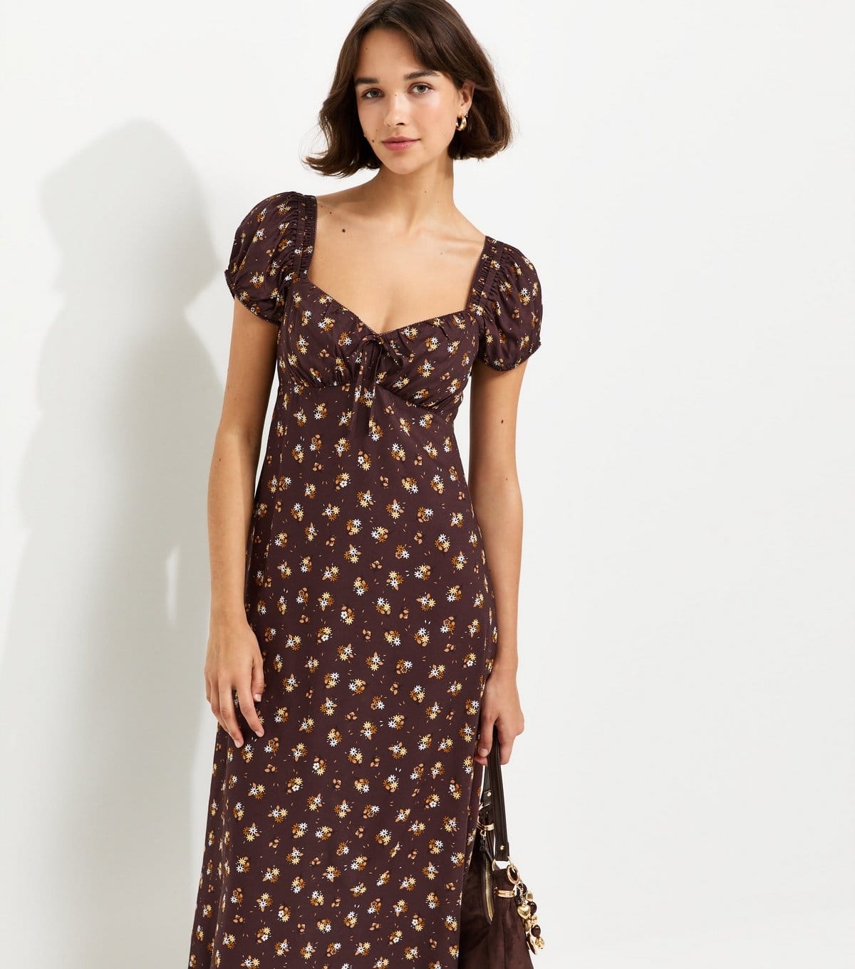 New Look Brown Floral Midi Dress